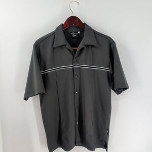 Vintage Y2K No Fear Short Sleeve Classic Button-Up Shirt Charcoal Gray Size M